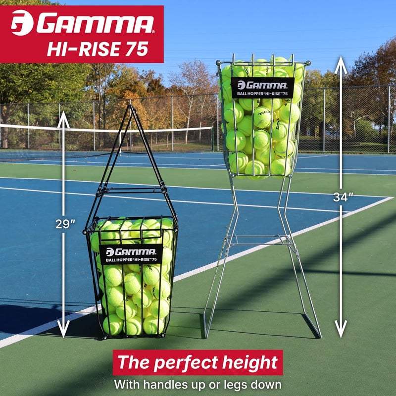Gamma Ball Hopper Hi-Rise 75 - Heavy Duty Tennis Ball Basket with Handle for Easy Pickup & Storage - Holds 75 Tennis Balls, Durable Steel Construction, Weather-Resistant Coating (Multiple Colors) - Image 5